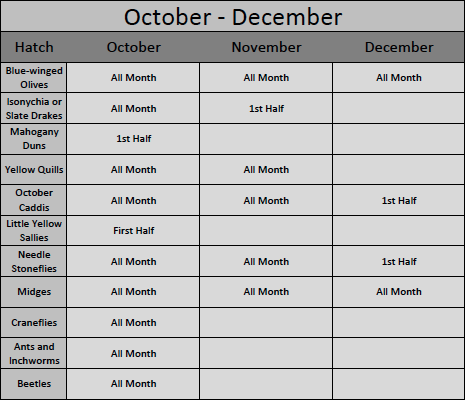 October Through December Great Smoky Mountains Hatch Chart