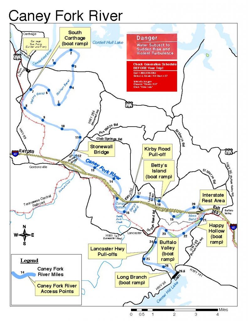 Caney Fork River Fishing Access Map
