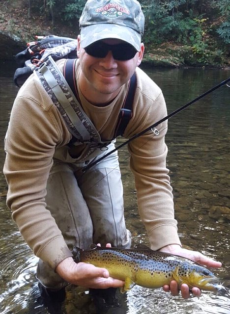 A big Smoky Mountain brown trout for fly fishing guide Travis Williams