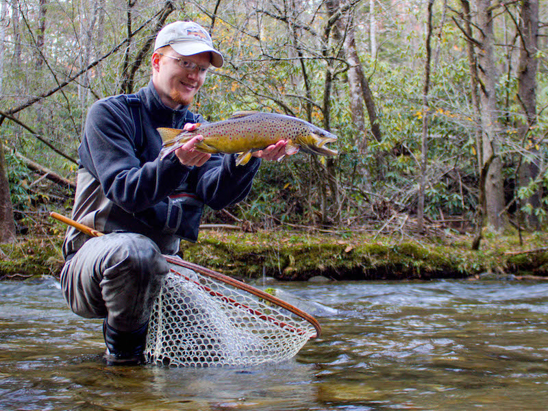 Fly fishing guide David Knapp with a big Smoky Mountain brown trout