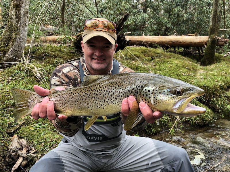 Jason caught this beast brown trout with expert Great Smoky Mountains fly fishing guide David Knapp of Trout Zone Anglers.